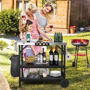 Elevate your outdoor cooking experience with the GoFlame 3-Shelf Grill Dining Cart. Adjustable shelves and stainless steel top make food prep a breeze, while heavy-duty wheels ensure effortless mobility. Perfect for BBQ enthusiasts!
