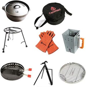 Unlock the great outdoors with our 8-piece Dutch Oven and Tools Set, featuring a charcoal holder, cast iron grill accessories, and camp kitchen essentials for a camping adventure like no other.
