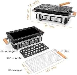 Perfectly crafted portable BBQ grill for camping, picnics or backyard cooking, featuring a stainless steel grate and grid lifter. Get ready to fire up your outdoor meals with this compact and versatile charcoal grill!