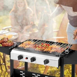 Cook up outdoor adventures with Outvita's 3 Burner Gas Griddle, featuring 30,000 BTU power and side shelves for camping or backyard BBQs.