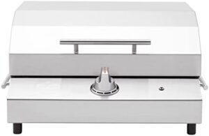 Discover the Kenyon G2 Portable Tabletop Electric Grill, a stainless steel body with cast aluminum grate and UL approved for indoor/outdoor use. Perfect for quick meals, this grill features 1440W single burner and removable lid, dishwasher safe and easy to clean.