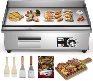 Here is the optimized SEO meta description:

"Elevate your commercial kitchen with Moogiantgo's 22'' electric griddle featuring non-stick countertops, adjustable temperature and removable oil box. Perfect for restaurants and busy kitchens!"