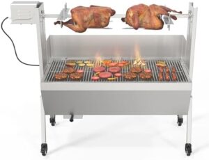Here is the meta description:

"Roast to perfection with Rovsun's electric rotisserie grill kit featuring 176 lbs capacity, lockable wheels and adjustable height. Ideal for outdoor parties and camping adventures."