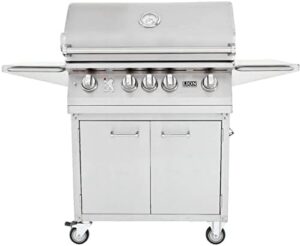 "Upgrade your outdoor cooking with the Lion 32 inch stainless steel natural gas grill on cart, featuring a spacious cooking area and convenient cart design."