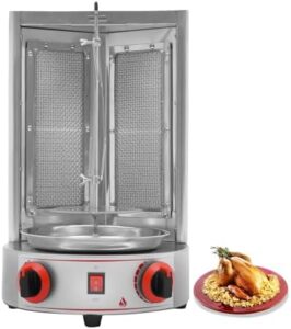 Here is the generated SEO meta description:

"Upgrade your food truck or restaurant with this powerful electric shawarma machine featuring a 3000W vertical gas broiler and 360° rotating grill, perfect for cooking doner kebabs and gyros to perfection."