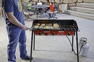 Here is the generated meta description:

"Experience big outdoor cooking with Camp Chef's Tahoe 16-burner gas stove, featuring 30,000 BTU burners and 608 sq in cooking space. Perfect for large gatherings. Up to $50 off, don't miss out!"