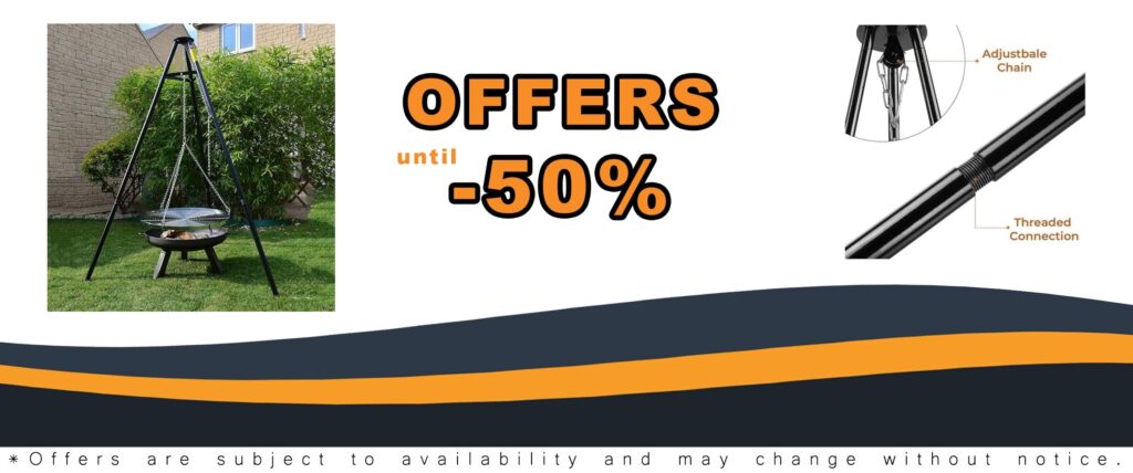 Outdoor Height-Adjustable Hanging Tripod Campfire Cooking Equipment Portable Camping Campfire Grill Heavy Duty Firepit Grill for Outdoor Cooking
