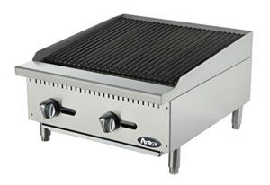 "Experience heavy-duty grilling with the CookRite Natural Gas Radiant Charbroiler, featuring a powerful broiler and durable construction. Get sizzling results with this BBQ grill's even heat distribution and generous cooking surface."