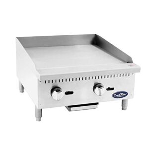 Cook with confidence on the Atosa CookRite ATMG-24 countertop griddle, featuring a manual controlled 60,000 BTU burner and stainless steel construction. Perfect for food trucks!