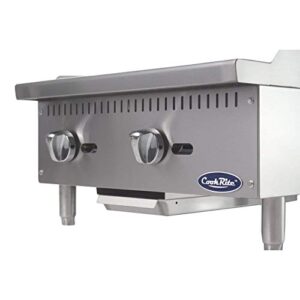 Cook with confidence on the Atosa CookRite ATMG-24 countertop griddle, featuring a manual controlled 60,000 BTU burner and stainless steel construction. Perfect for food trucks!