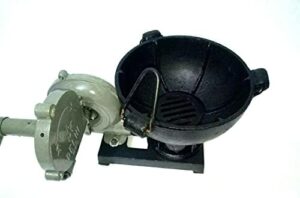 "Discover a vintage-style coal forge furnace with pedal handle for knife making and blacksmithing. Ideal for forging tools with this unique, hand-blown design."