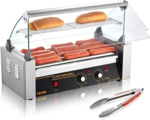Here is the optimized meta description:

"Grill up to 12 hot dogs at once with VEVOR's stainless steel cooker machine featuring dual temp control, glass hood, and acrylic cover. Perfect for backyard gatherings!"
