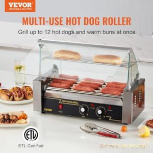 Here is the optimized meta description:

"Grill up to 12 hot dogs at once with VEVOR's stainless steel cooker machine featuring dual temp control, glass hood, and acrylic cover. Perfect for backyard gatherings!"