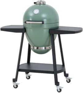 Here is the meta description:

"Experience ultimate backyard gatherings with the Sunjoy Charcoal Grill 20-Inch Kamado Grill, featuring a pizza stone and wheels for easy transport. Perfect for BBQs and smokers alike!"