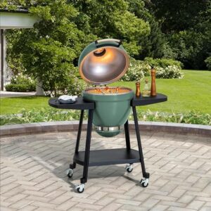 Here is the meta description:

"Experience ultimate backyard gatherings with the Sunjoy Charcoal Grill 20-Inch Kamado Grill, featuring a pizza stone and wheels for easy transport. Perfect for BBQs and smokers alike!"