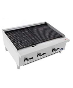 Upgrade your commercial kitchen with the CookRite ATRC-36 Natural Gas Radiant Commercial Charbroiler, featuring 105,000 BTUs and heavy-duty construction for reliable performance.