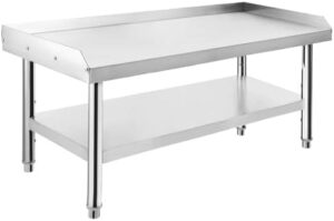 Here is the optimized meta description:

"Elevate your cooking experience with this stainless steel grill stand table. Holds 1000 lbs on top and 220 lbs below, perfect for hotels, homes, or commercial kitchens. Adjustable legs ensure stability."