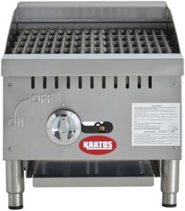 Boost your food business with the Kratos 15" Commercial Gas Charbroiler, featuring 2-burner design and stainless steel construction. Perfect for high-volume use, this countertop grill delivers 37,000 BTUs of power.