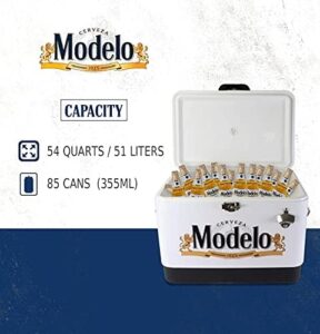 Here is the generated SEO meta description:

"Stay cool and organized with this vintage-style portable ice chest cooler, featuring an insulated 51L stainless steel box that holds up to 85 cans and includes a bottle opener. Perfect for camping, beach trips, or outdoor gatherings."