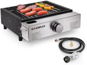 Unlock outdoor cooking freedom with Camplux's Propane Gas Griddle Grill, featuring 15,000 BTU heat and a portable design perfect for camping, RVs, picnics, and tailgating.