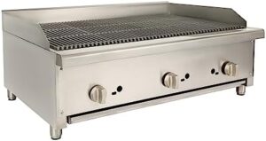 Boost restaurant cooking with this heavy-duty 36" Commercial Countertop Gas Charbroilers featuring 3 burners and 84,000 BTU. Perfect for grilling and BBQ, ideal for commercial kitchens and restaurants.
