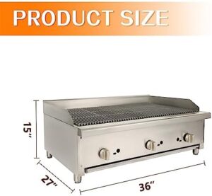 Boost restaurant cooking with this heavy-duty 36" Commercial Countertop Gas Charbroilers featuring 3 burners and 84,000 BTU. Perfect for grilling and BBQ, ideal for commercial kitchens and restaurants.