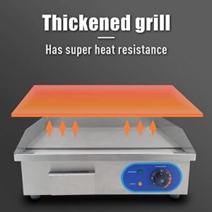Here is the generated SEO meta description:

"Commercial-grade griddle grill with adjustable thermostatic control, perfect for restaurant or home use. Large stainless steel surface cooks evenly and efficiently. Grill to perfection with this 1500W hotplate kitchen countertop BBQ."