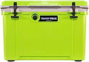 Here is the generated SEO meta description:

"Stay cool and organized with this USA-made Frosted Frog Hyper-Light 54 Quart Hard Cooler, perfect for beach trips, camping, fishing, or boat excursions. 30% lighter than traditional rotomolded coolers!"
