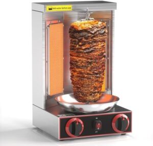 Discover the ultimate Shawarma Machine Doner Kebab Grill with 2 burners, perfect for commercial and home kitchens. Enjoy vertical broiling with stainless steel durability and 110V propane gas power.