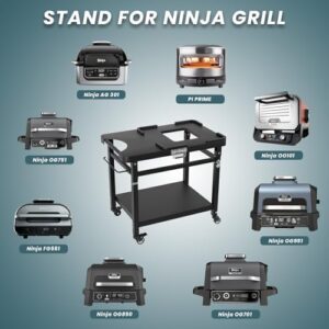 Unlock the ultimate grilling experience with the Outdoor Grill Table for Ninja Woodfire Series, featuring a sturdy stand and double shelf for convenient pizza oven use. Perfect for camping or backyard BBQs!