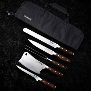 Here is the optimized meta description:

"Upgrade your grilling game with Messermeister Avanta's 6-piece Pro BBQ Set, featuring German X50 stainless steel and 5 essential knife tools. Includes a stylish black pouch for storage."